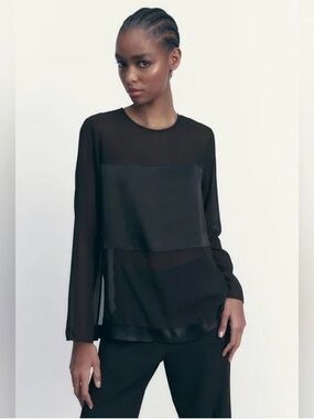 Zara Black Layered Sheer Blouse - Women